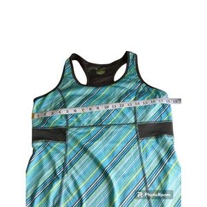 Tek Gear Womens Active Size XL Blue & Yellow Striped Athletic Shirt Built In Bra